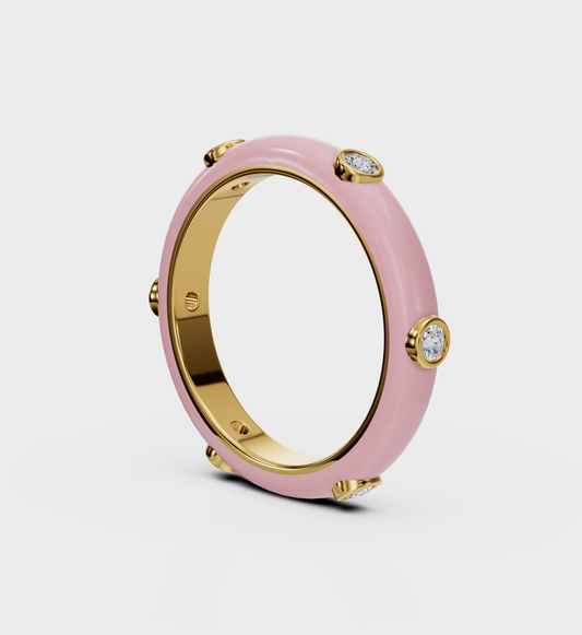 Pastel Pink Studded Enamel Ring