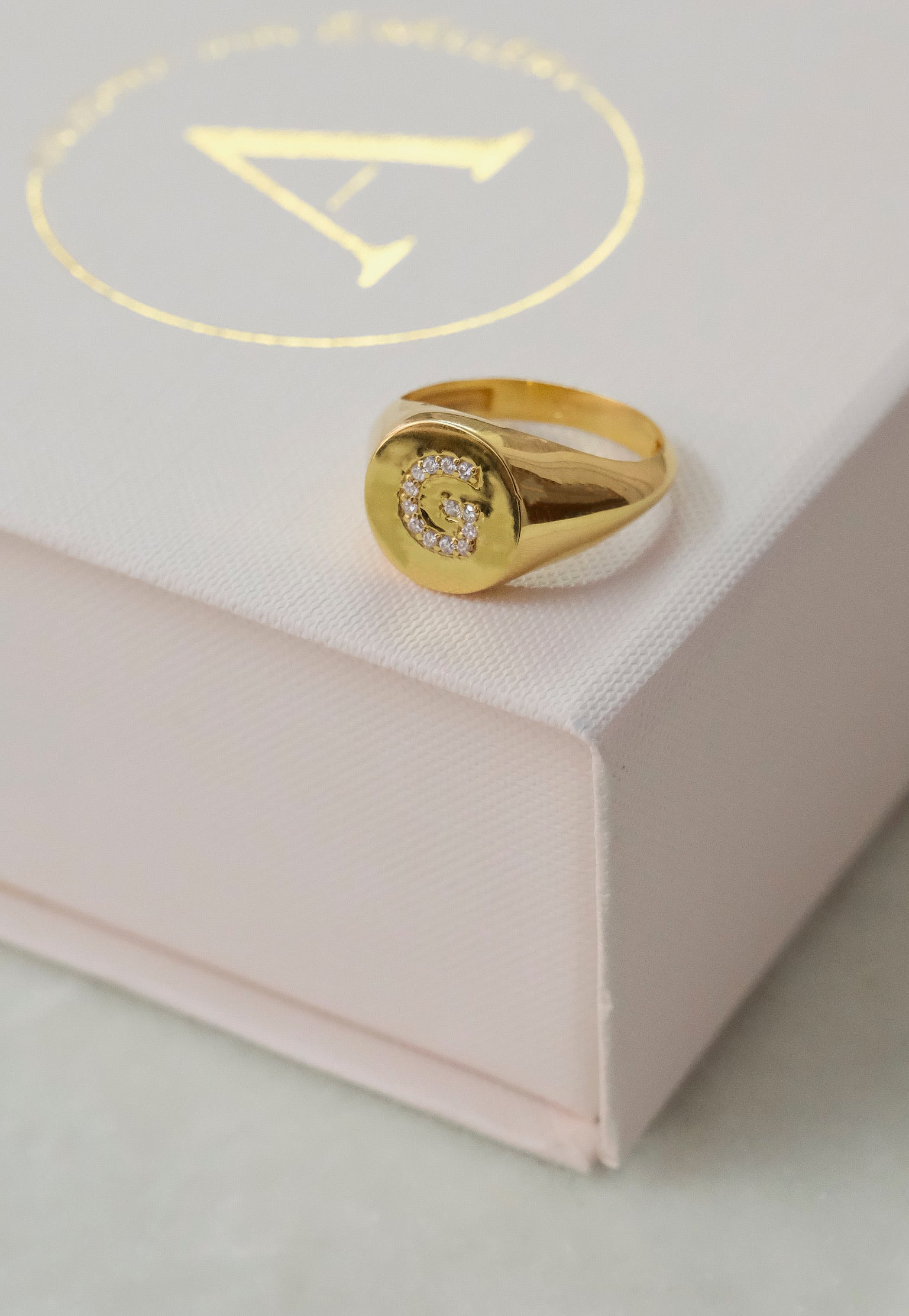 Initial Diamond Signet Ring