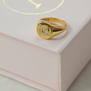 Initial Diamond Signet Ring