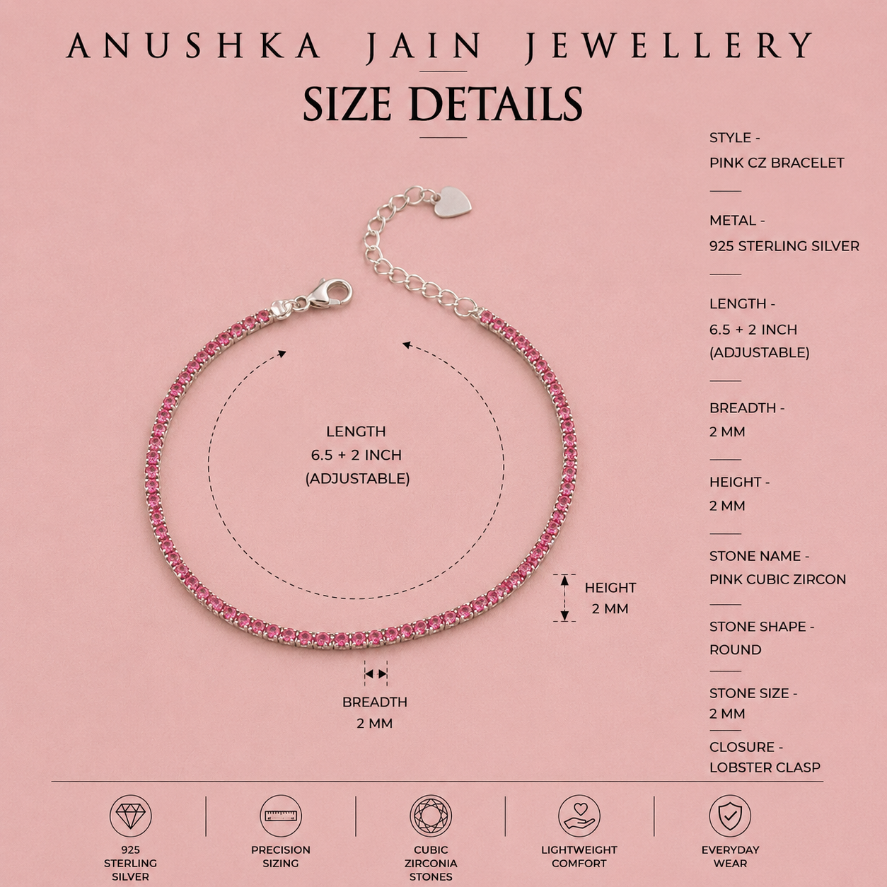 2MM Pink Tennis Bracelet