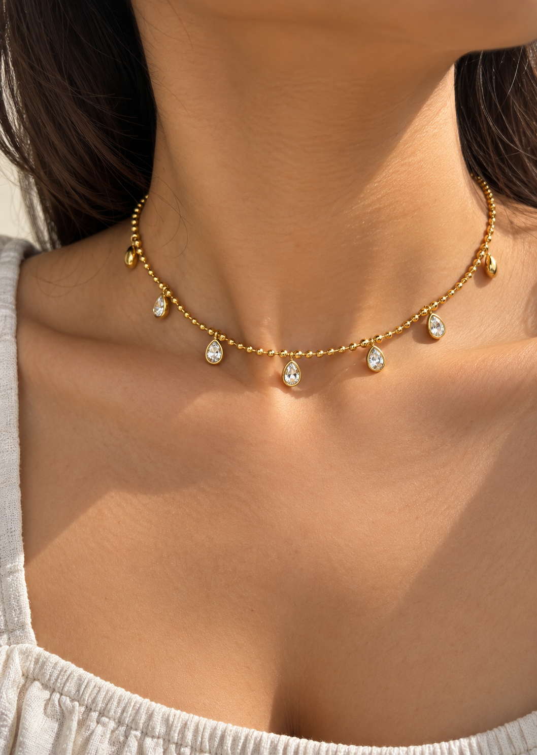 Teardrop Charm Station Necklace