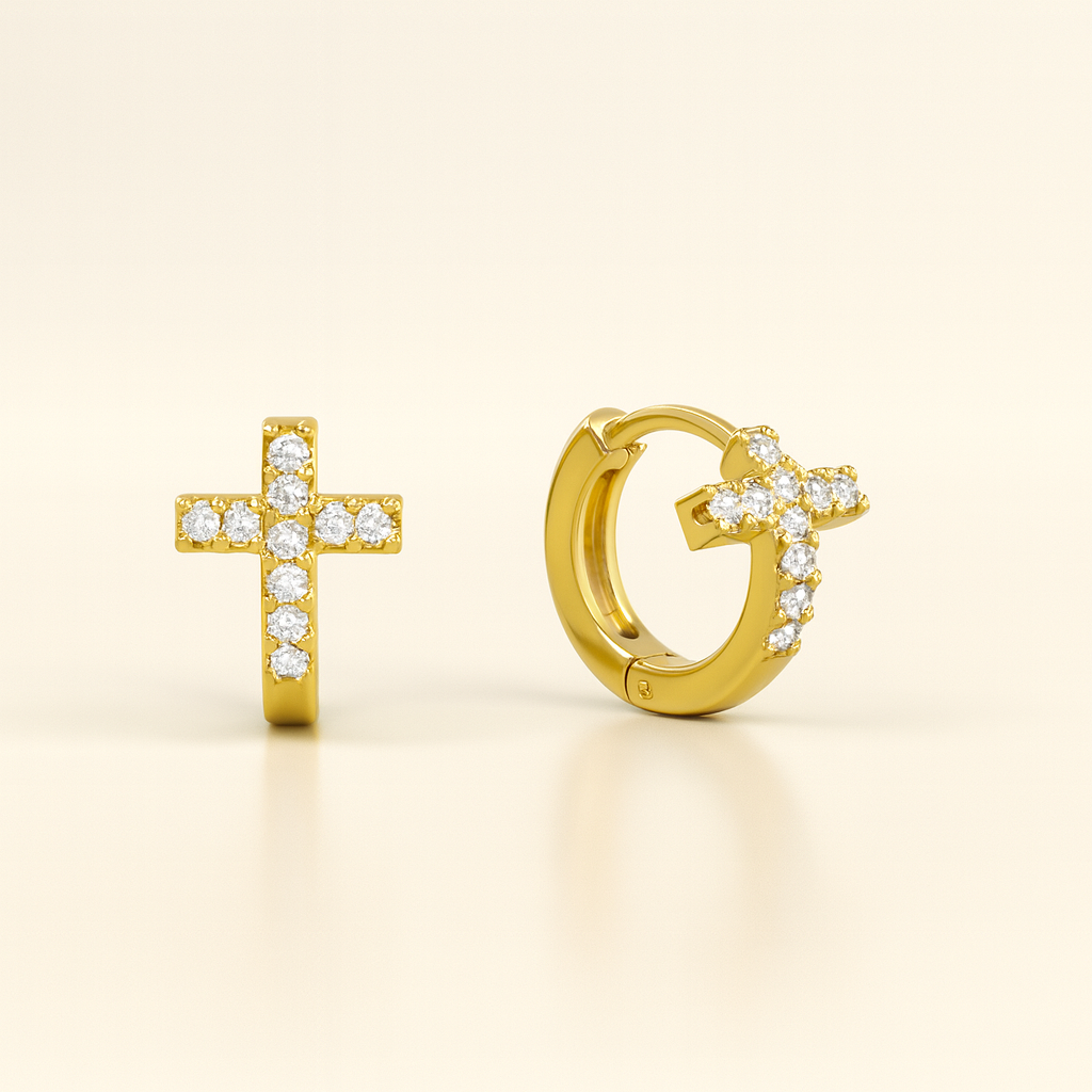 Tiny Pave Cross Huggie Earring