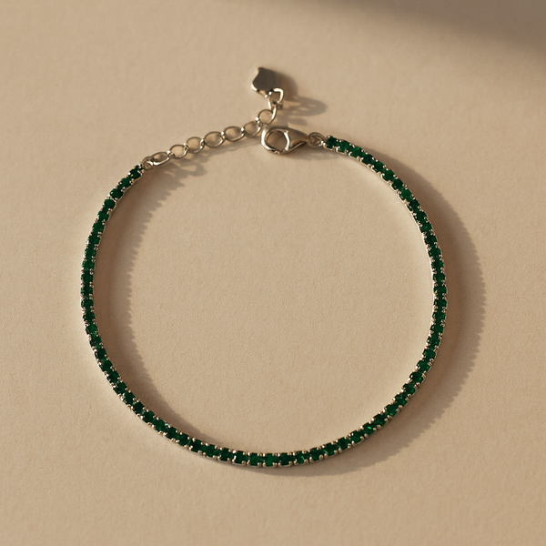 Green emerald tennis bracelet in sterling silver, perfect gift for her