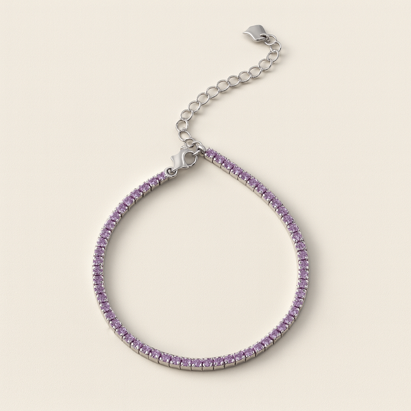 Amethyst tone purple tennis bracelet in sterling silver, perfect gift for her