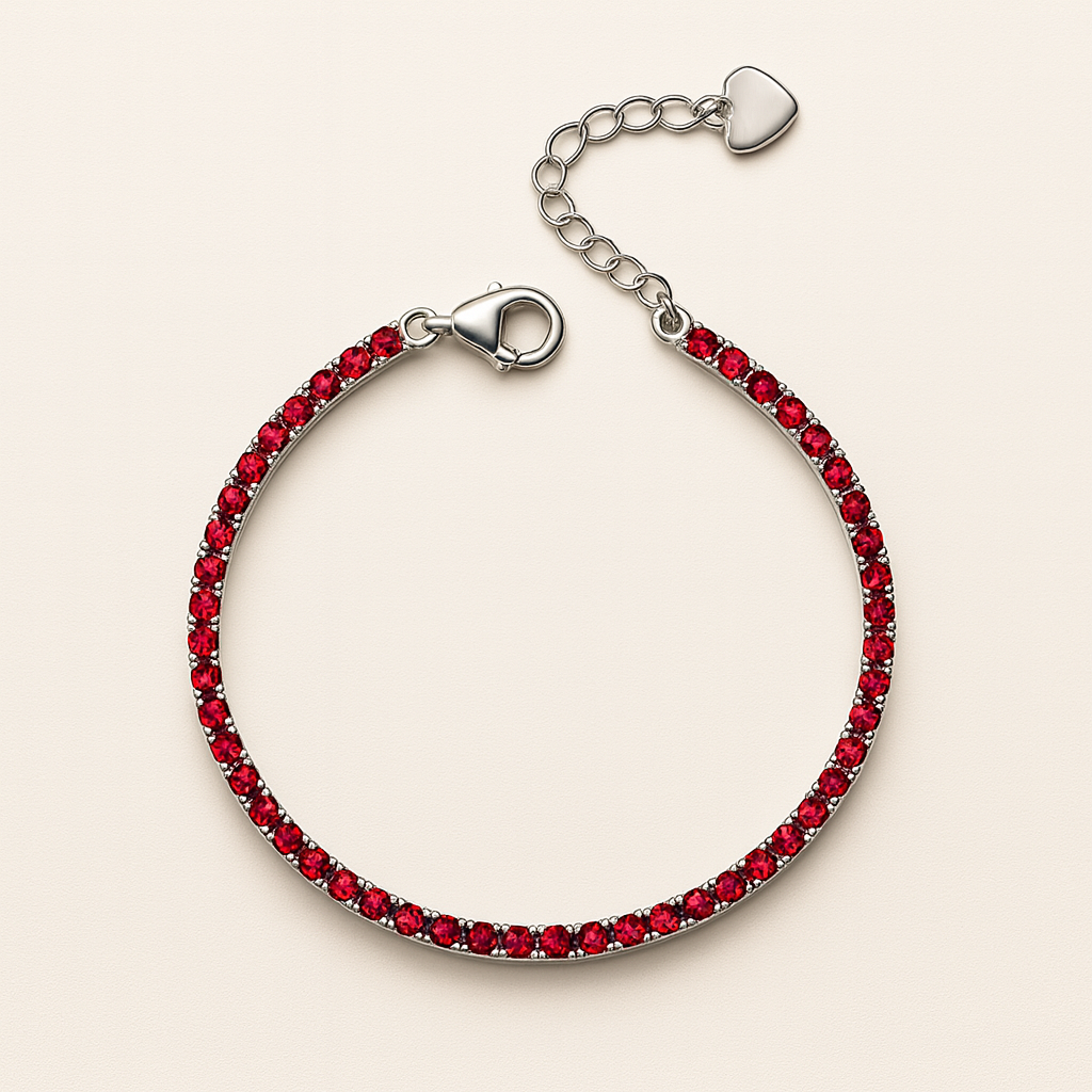 Deep red ruby tennis bracelet in sterling silver, perfect gift for her