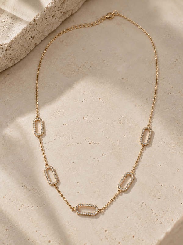 Pave Link Station Necklace