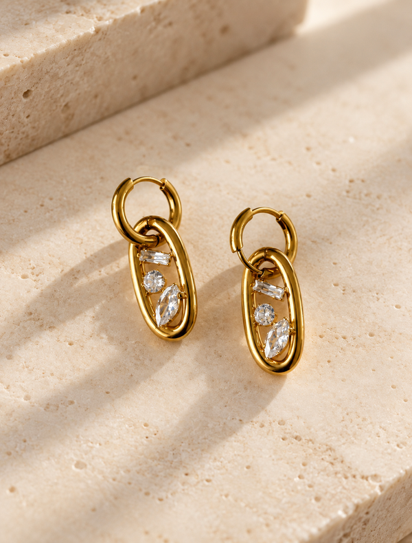 Oval Link Crystal Drop Hoop