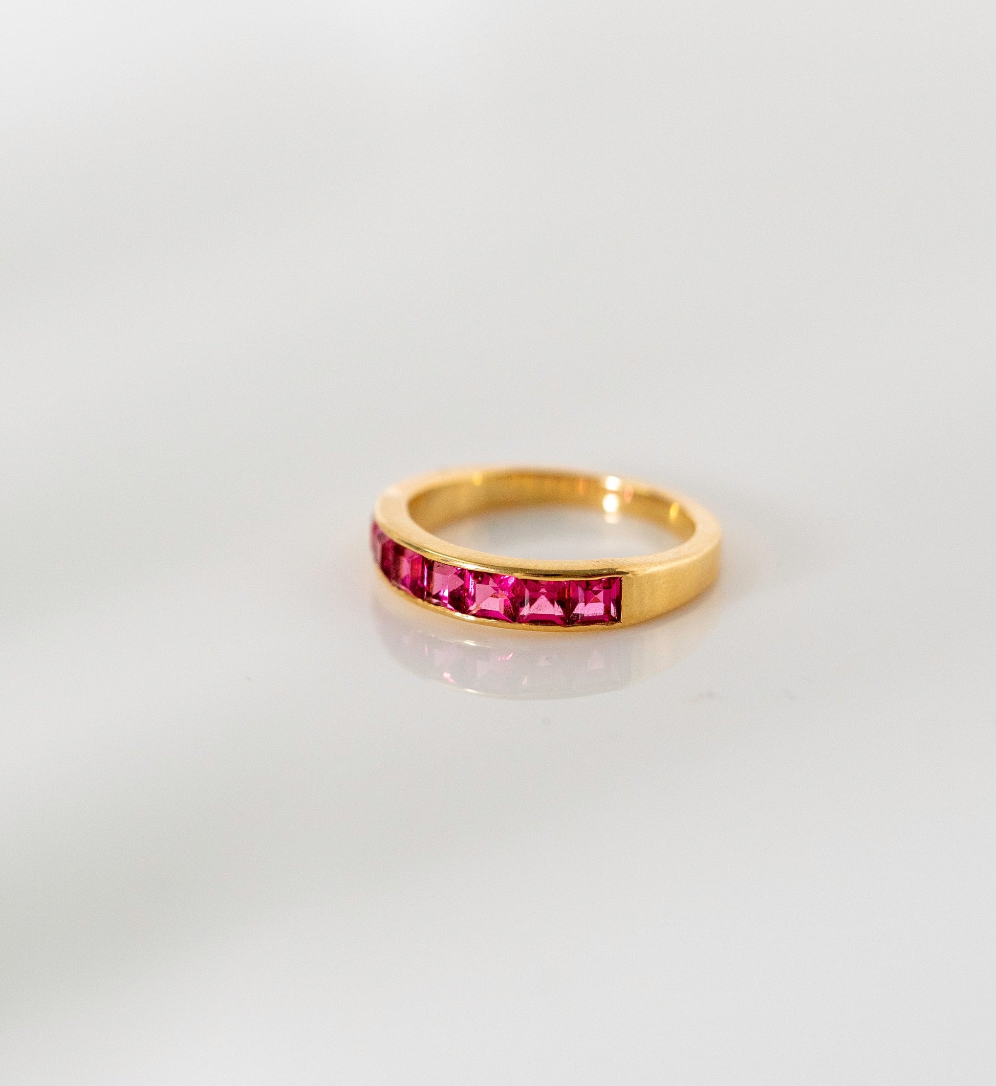 Rubillite Princess Cut Ring Yellow Gold