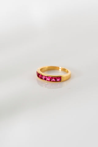 Rubillite Princess Cut Ring Yellow Gold