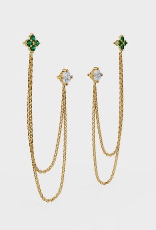 Emerald Diamond Duet Chain Earrings