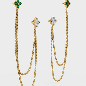 Emerald Diamond Duet Chain Earrings