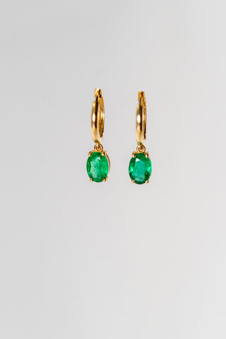 Emerald Oval Prong Drop Huggie