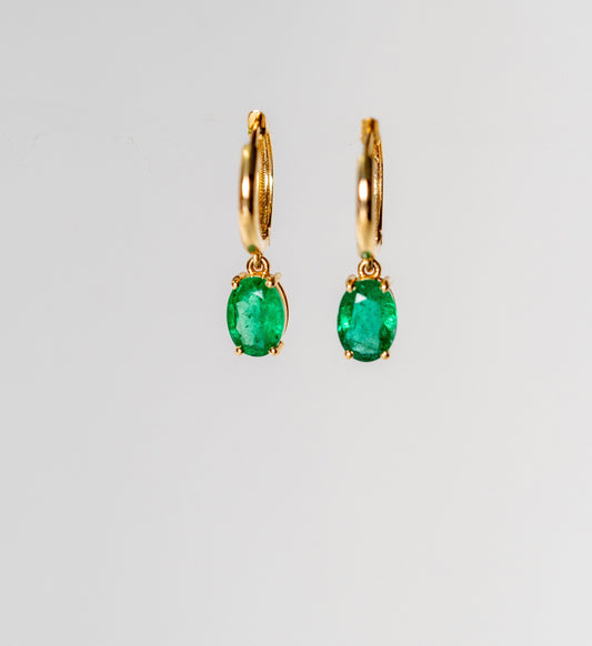 Emerald Oval Prong Drop Huggie