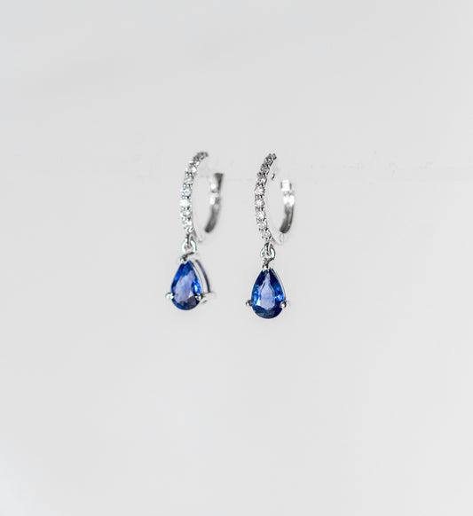 Blue Sapphire Diamond Pear Drop Huggie