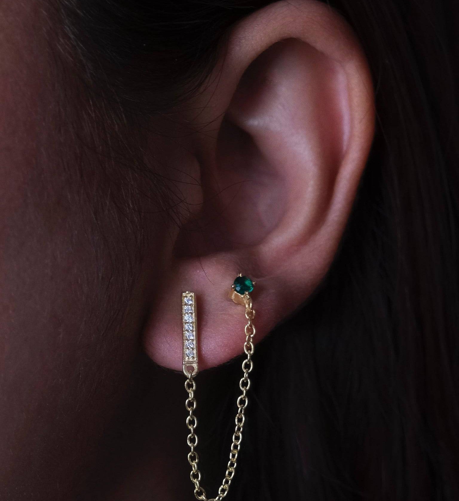 Bar Emerald Chain Earrings