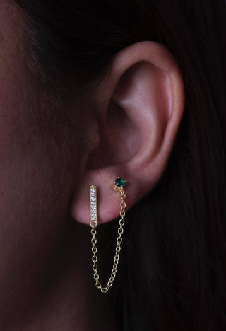 Bar Emerald Chain Earrings