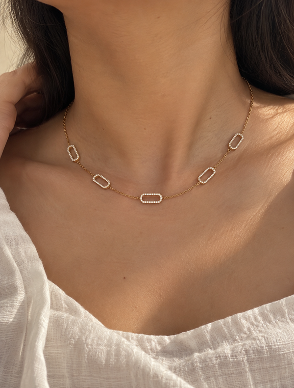 Pave Link Station Necklace