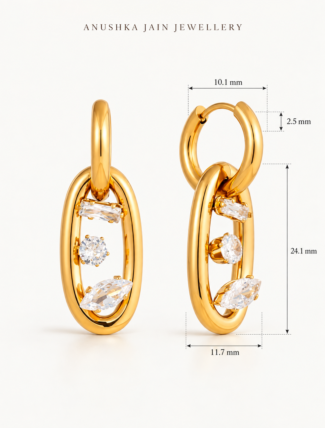 Oval Link Crystal Drop Hoop