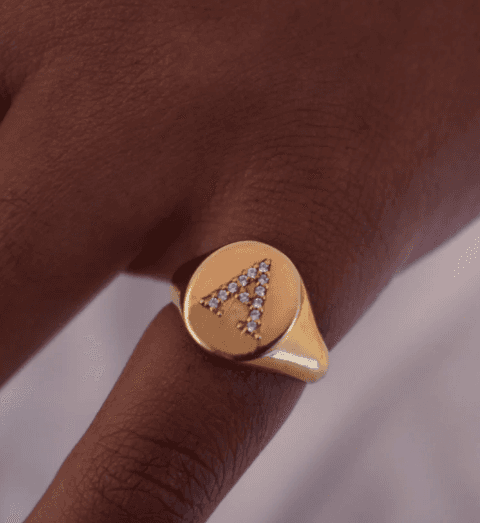 Initial Diamond Signet Ring Yellow Gold