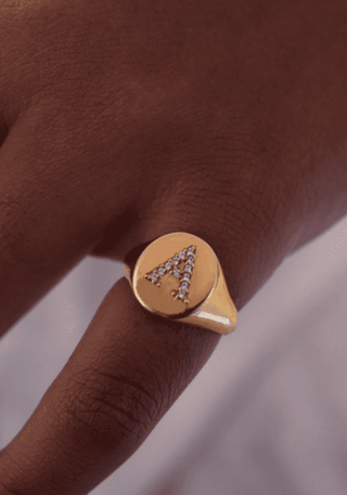 Initial Diamond Signet Ring Yellow Gold