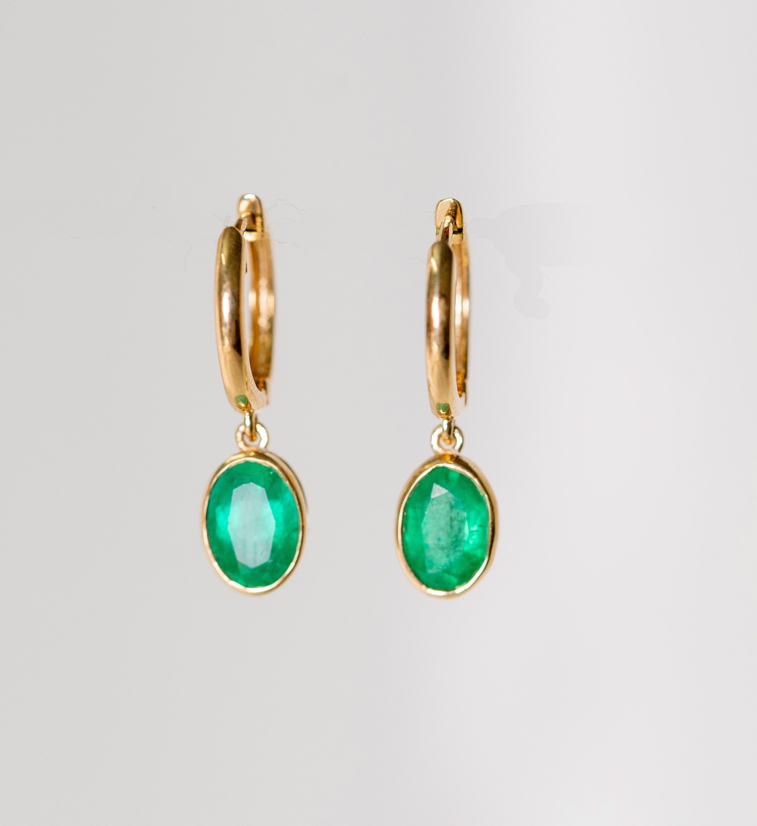Emerald Oval Drop Huggie