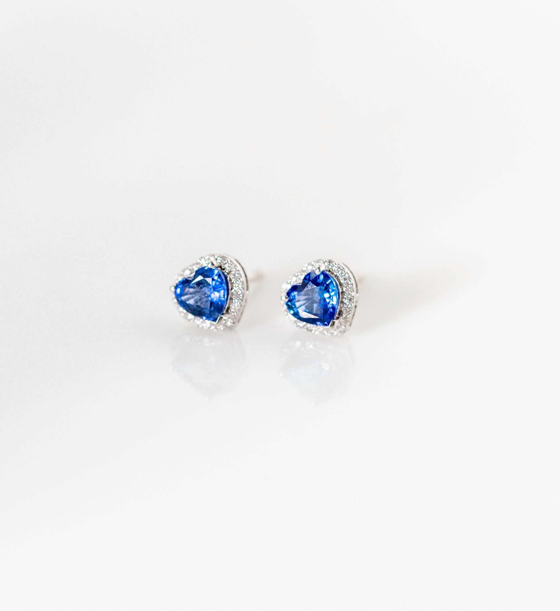 Blue Sapphire Diamond Heart Studs