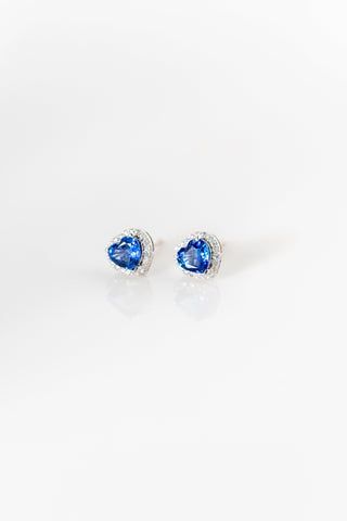 Blue Sapphire Diamond Heart Studs