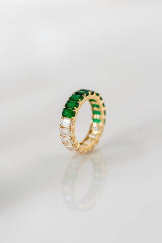 Emerald Moissanite Eternity ring Yellow Gold