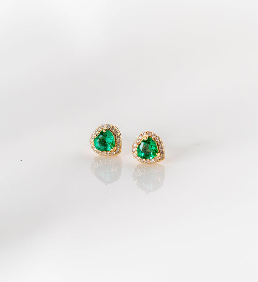 Emerald Diamond Heart Studs