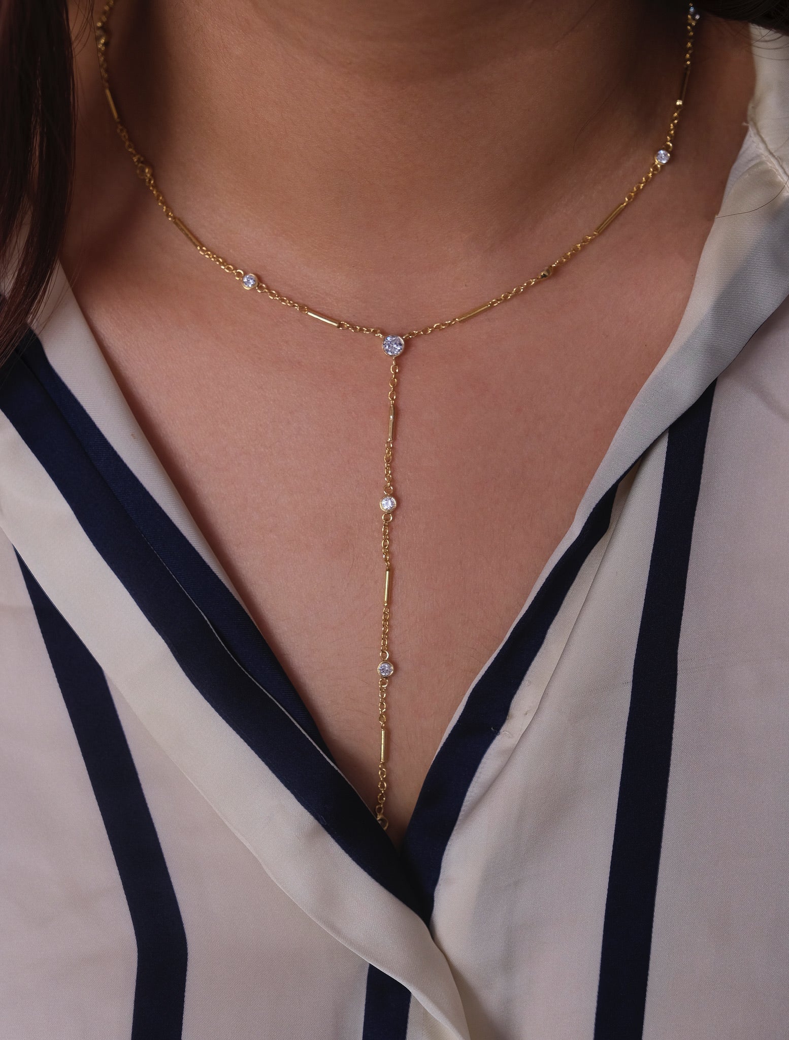 Diamond Chain Lariat Necklace