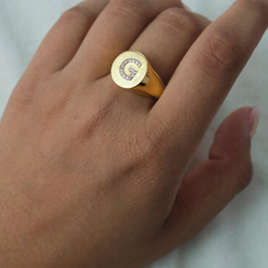 Initial Diamond Signet Ring