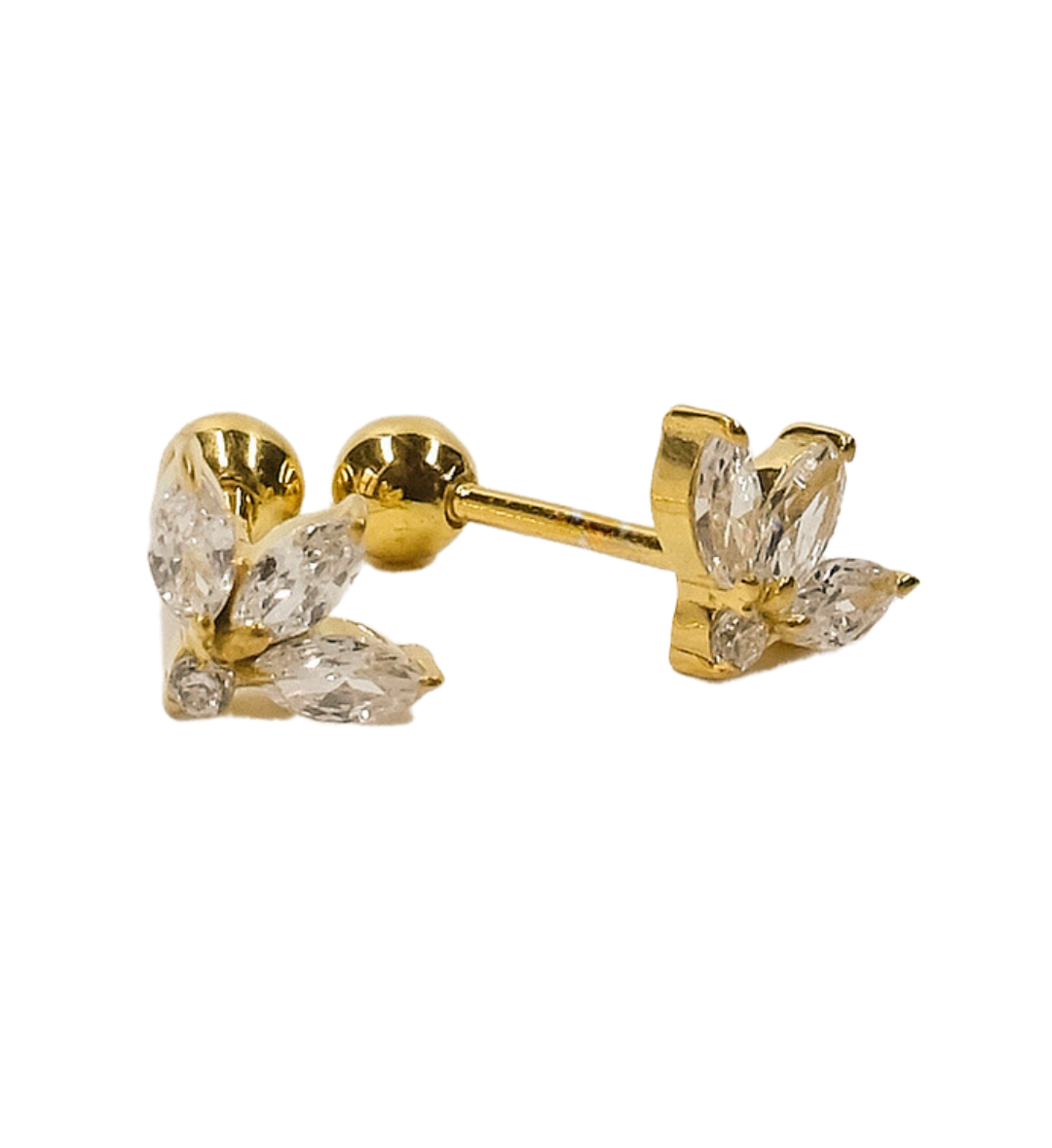 Leafy Studs Yellow Gold White