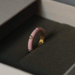 Pastel Pink Studded Enamel Ring