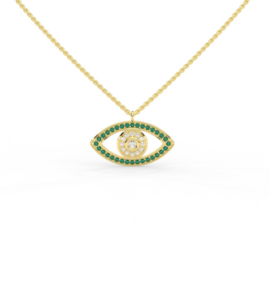 Emerald & Diamond Evil Eye Pendant Yellow Gold