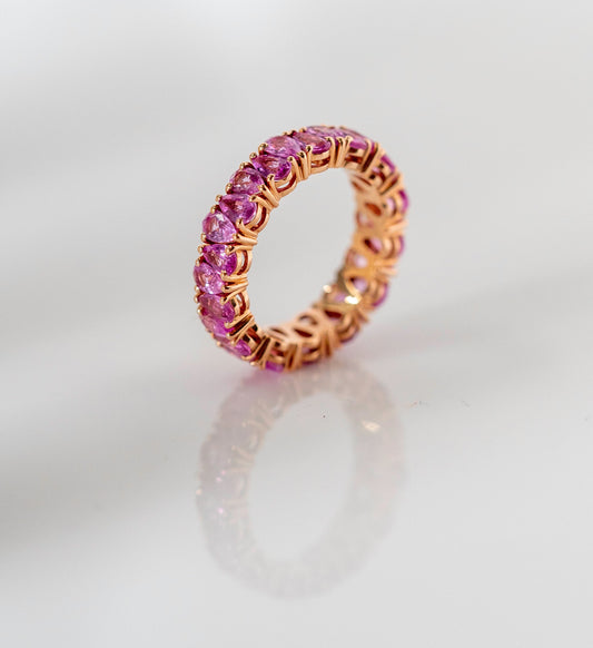 Pink Sapphire Pear Eternity Ring Yellow Gold