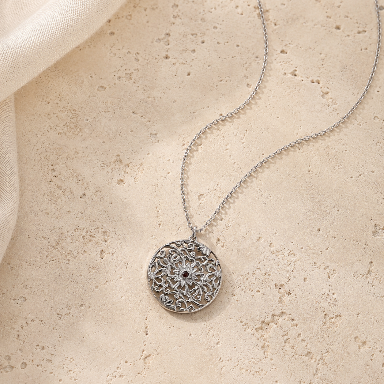 Garnet Halo Necklace