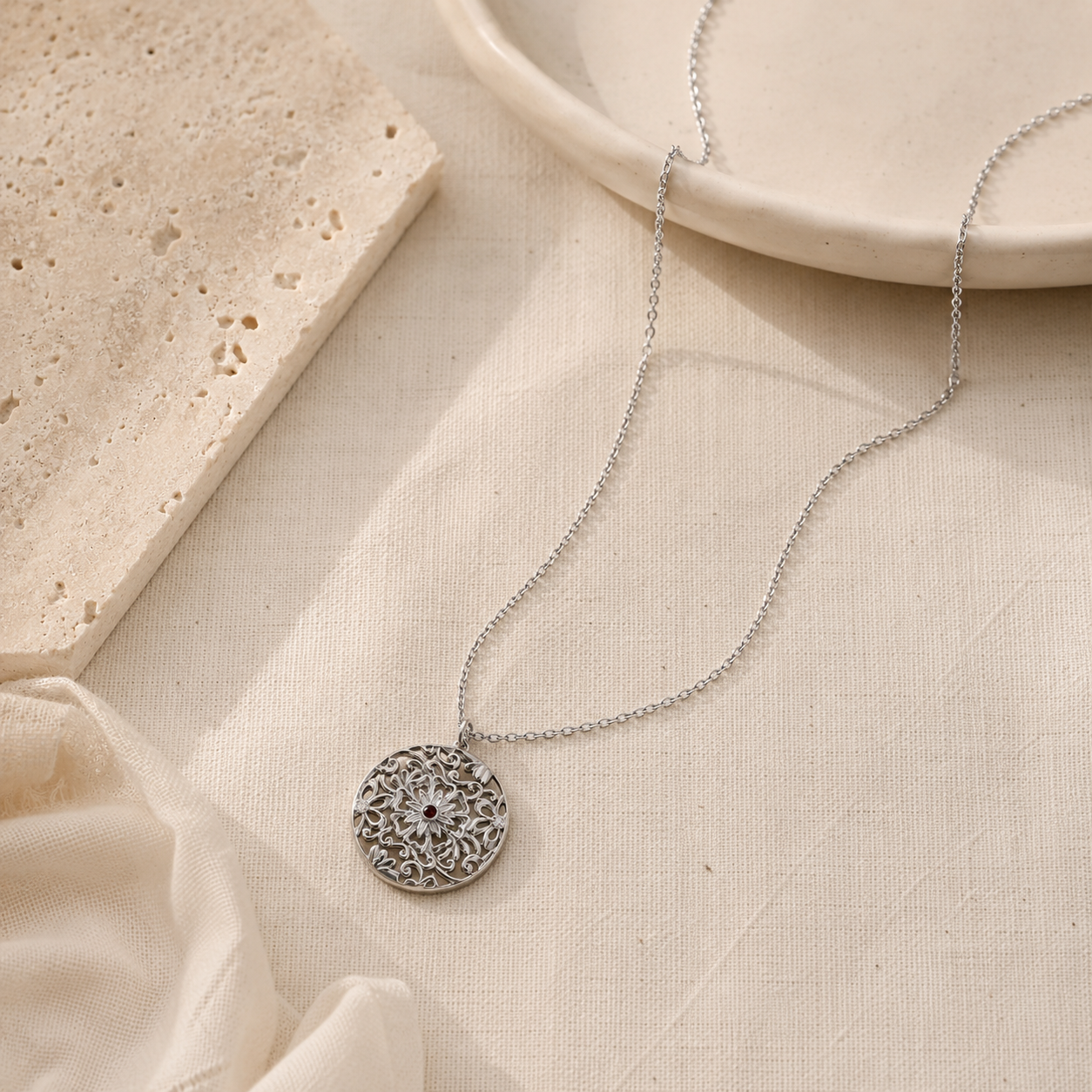 Garnet Halo Necklace