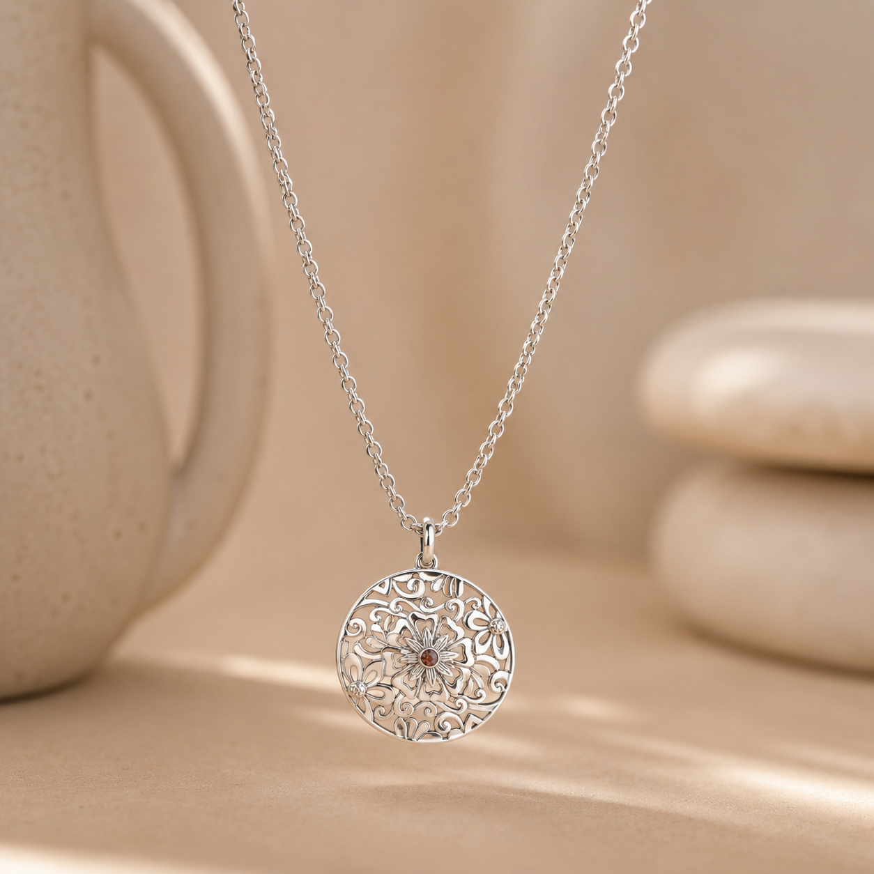 Garnet Halo Necklace