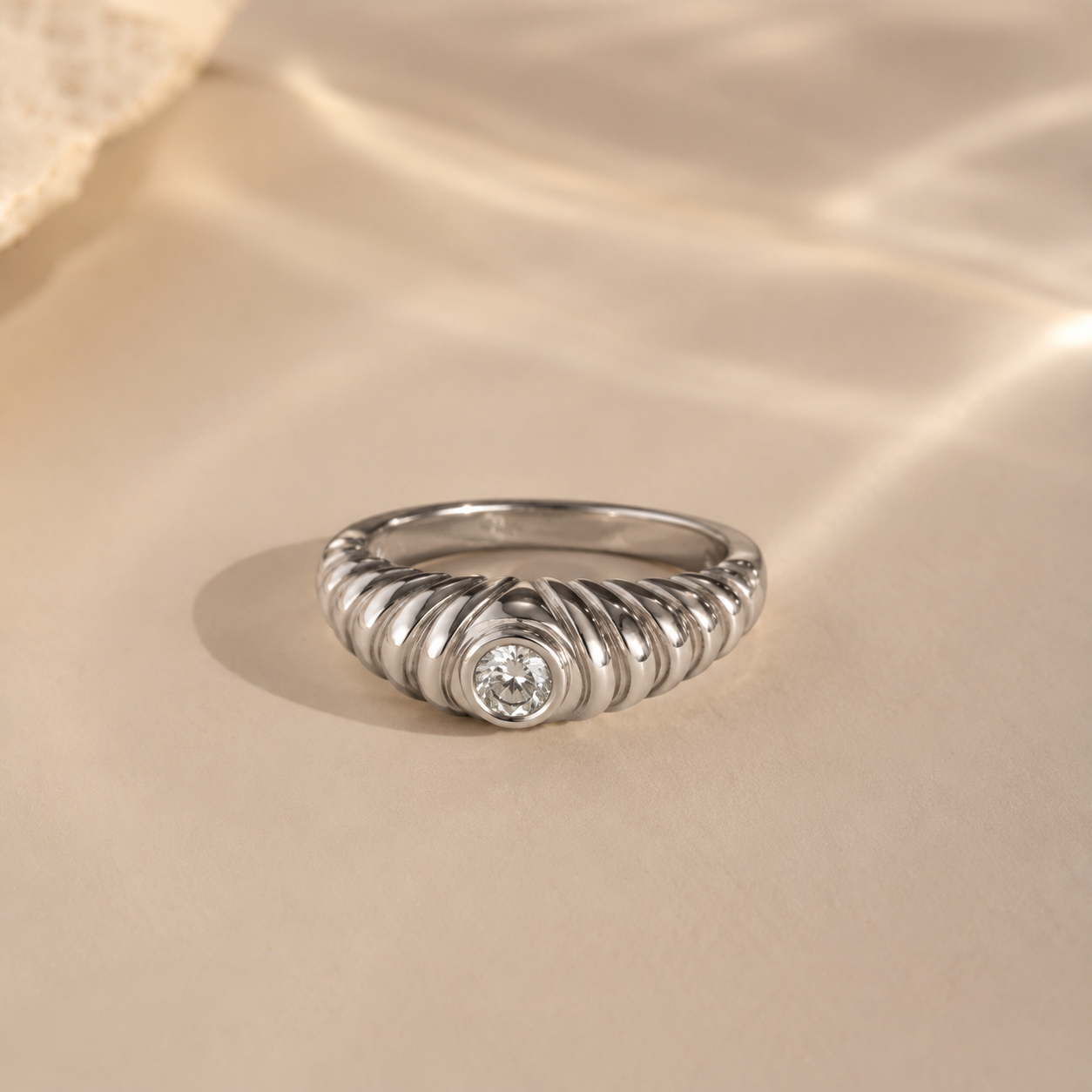 Aurielle Ribbed CZ Ring