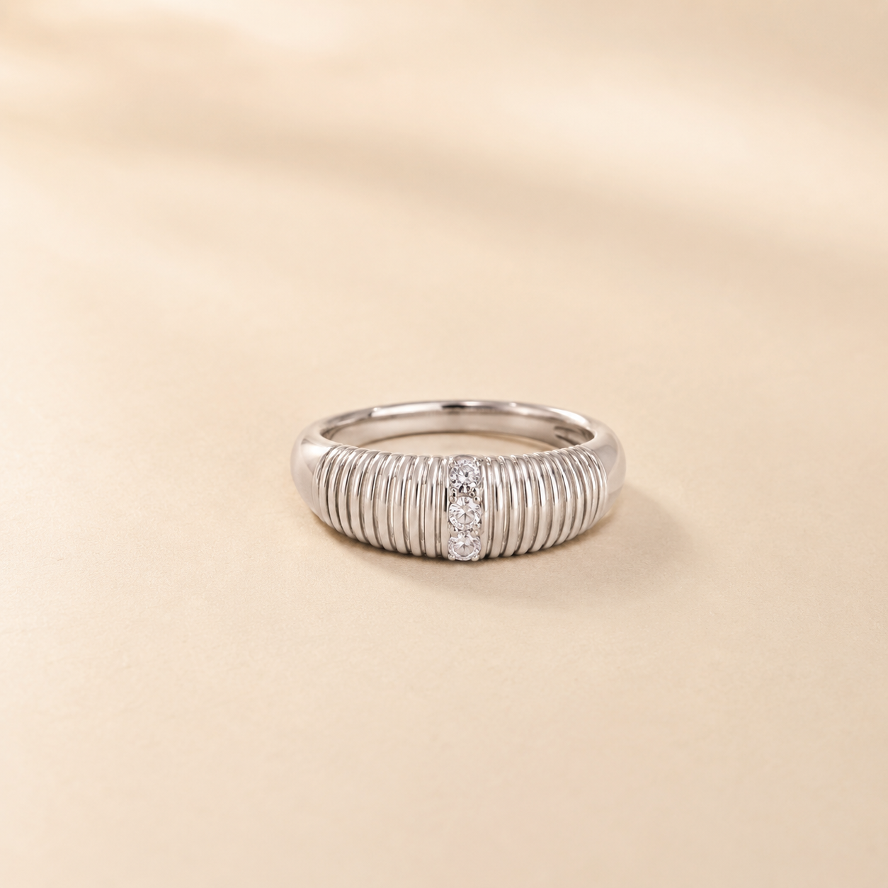 Ribbed Triple Stone Band Ring