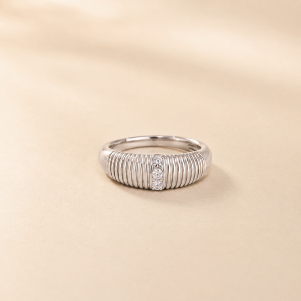 Ribbed Triple Stone Band Ring