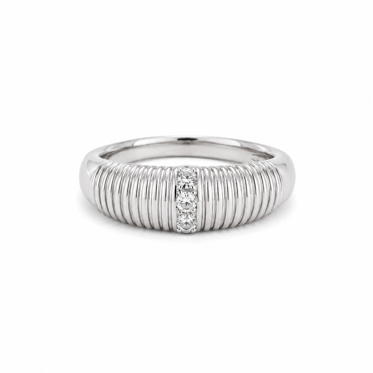 Ribbed Triple Stone Band Ring