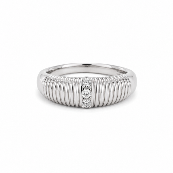 Ribbed Triple Stone Band Ring