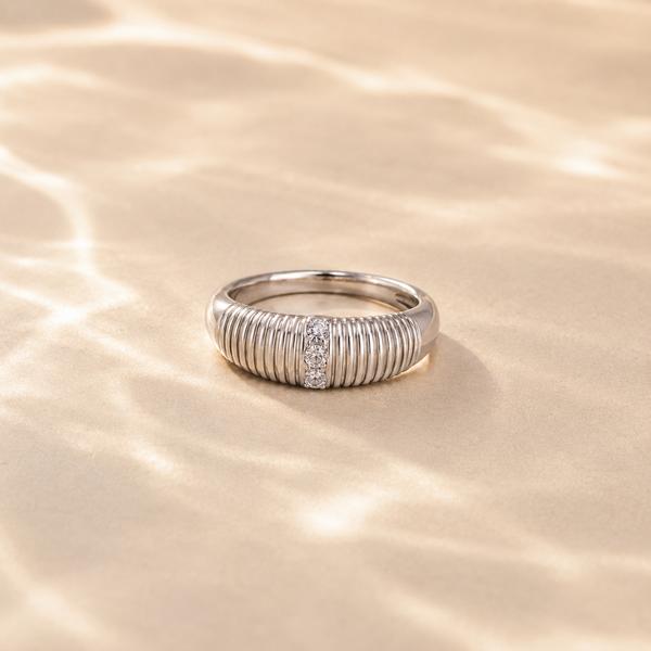 Ribbed Triple Stone Band Ring