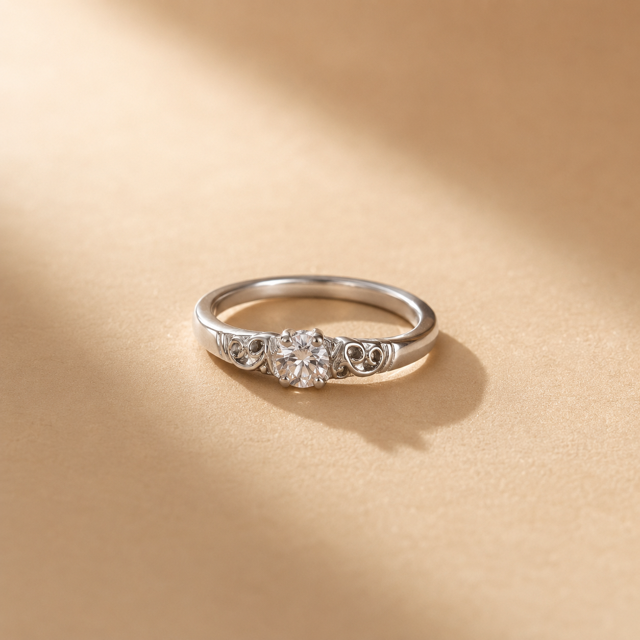 Vintage Scroll Solitaire Ring