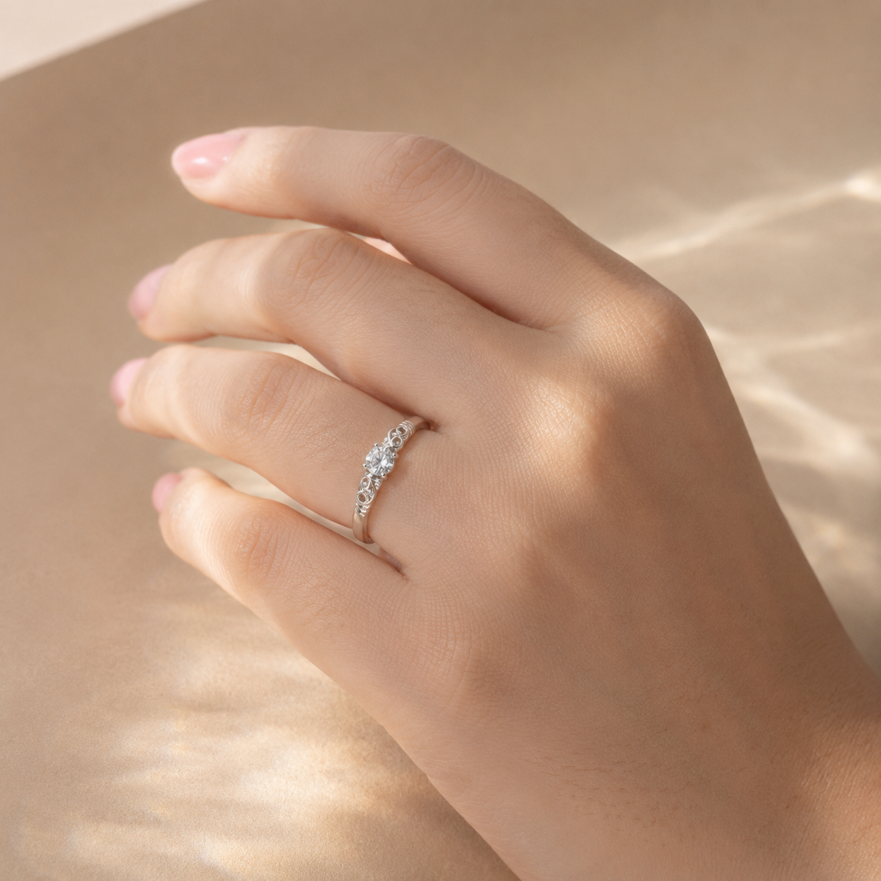 Vintage Scroll Solitaire Ring