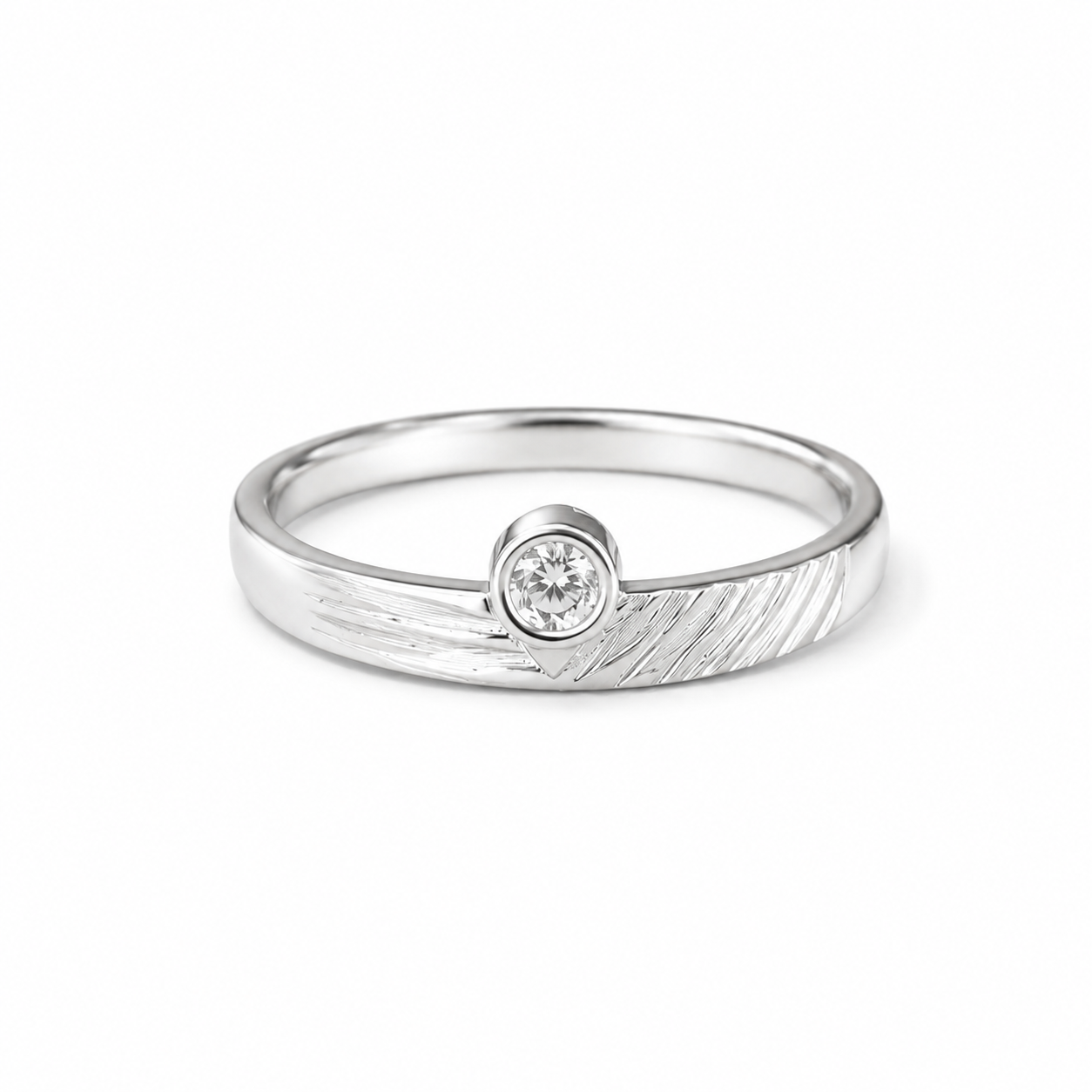 Brushed Bezel Solitaire Ring