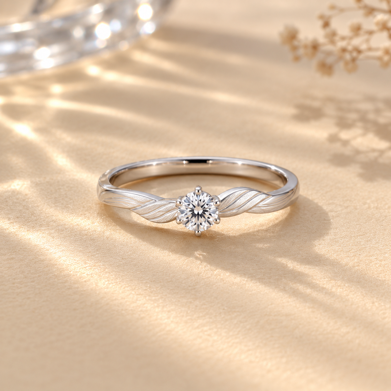 Leaf Twist Solitaire Ring