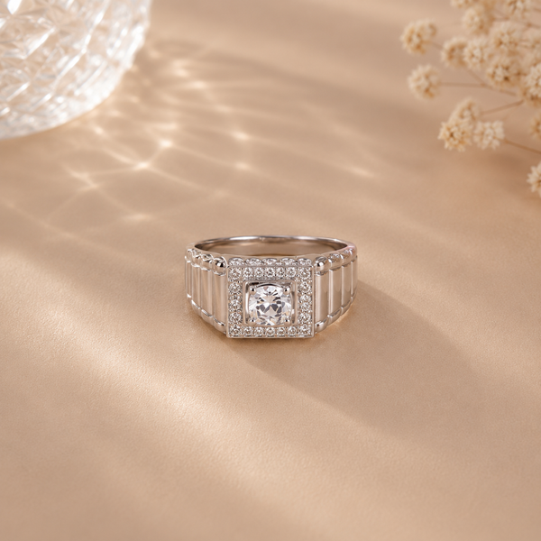 Royal Square Halo CZ Ring