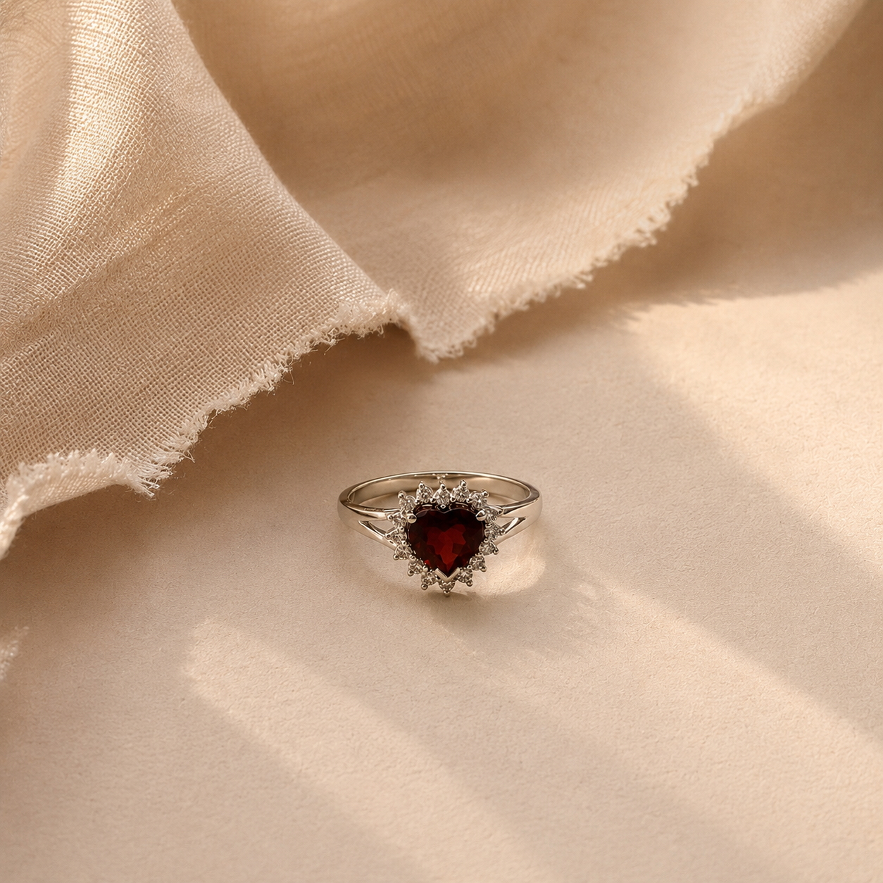 Garnet Heart Halo Ring